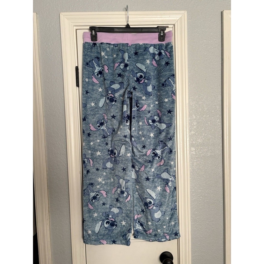 Disney‎ Stitch Pajama Pants Women Large Blue Fleece Star Print Lounge Bottoms - Picture 3 of 4